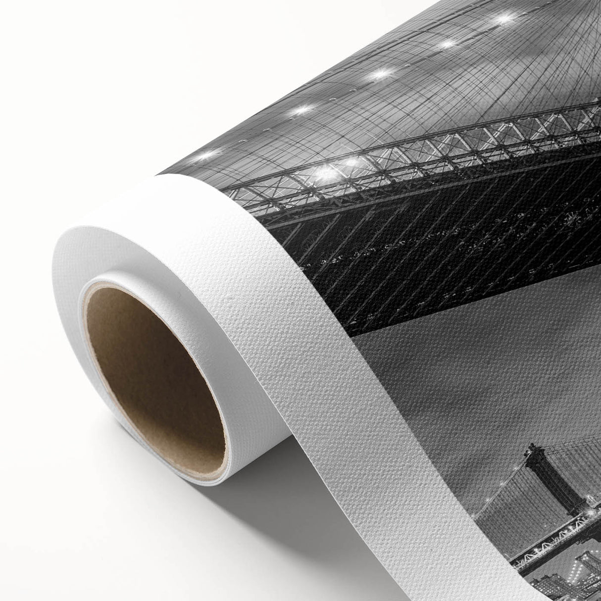 Art Deco poster of the Brooklyn Bridge in monochrome tones on rolled canvas, suitable for nursery wall art or dining room.