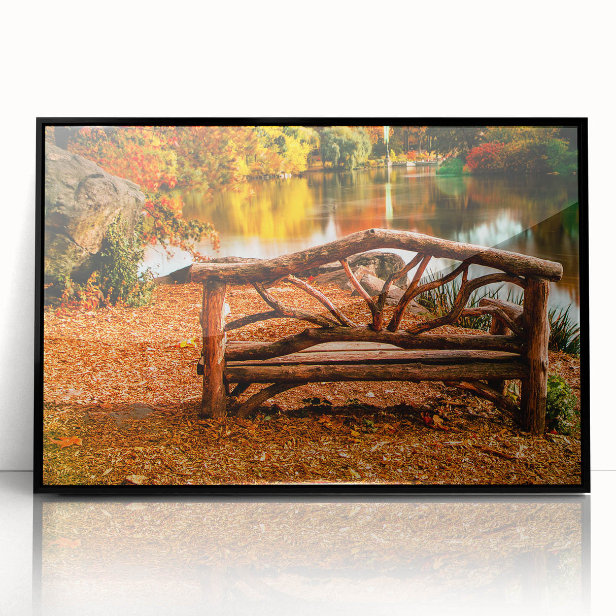 Large abstract wall art of NYC's Central Park in mid-century modernist style, framed in black acrylic.