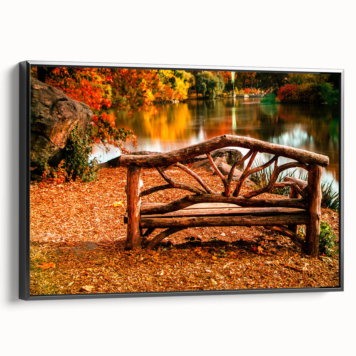 Black and white framed canvas featuring a vintage-style landscape of Central Park, ideal for bedroom wall decor.
