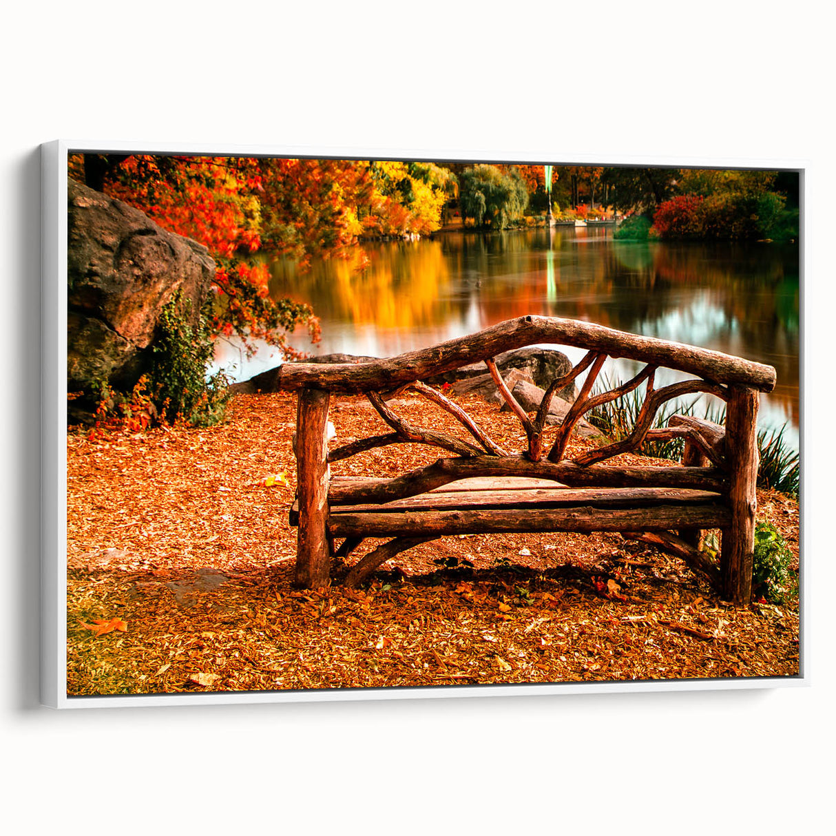 Framed canvas of vintage poster art depicting Central Park in muted earth tones, ideal for extra large living room wall art.
