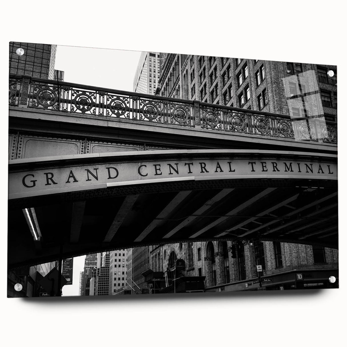 Acrylic print of New York City's Grand Central Station in muted gray tones, suitable for bedroom or dining room decor.