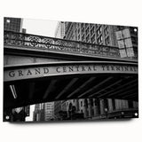Acrylic print of New York City's Grand Central Station in muted gray tones, suitable for bedroom or dining room decor.