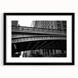 Abstract art print of NYC Grand Central in vibrant colors on a large framed canvas, ideal for living room decor.
