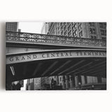 Black and white large art print of Grand Central Station on stretched canvas, suitable for kitchen wall art.