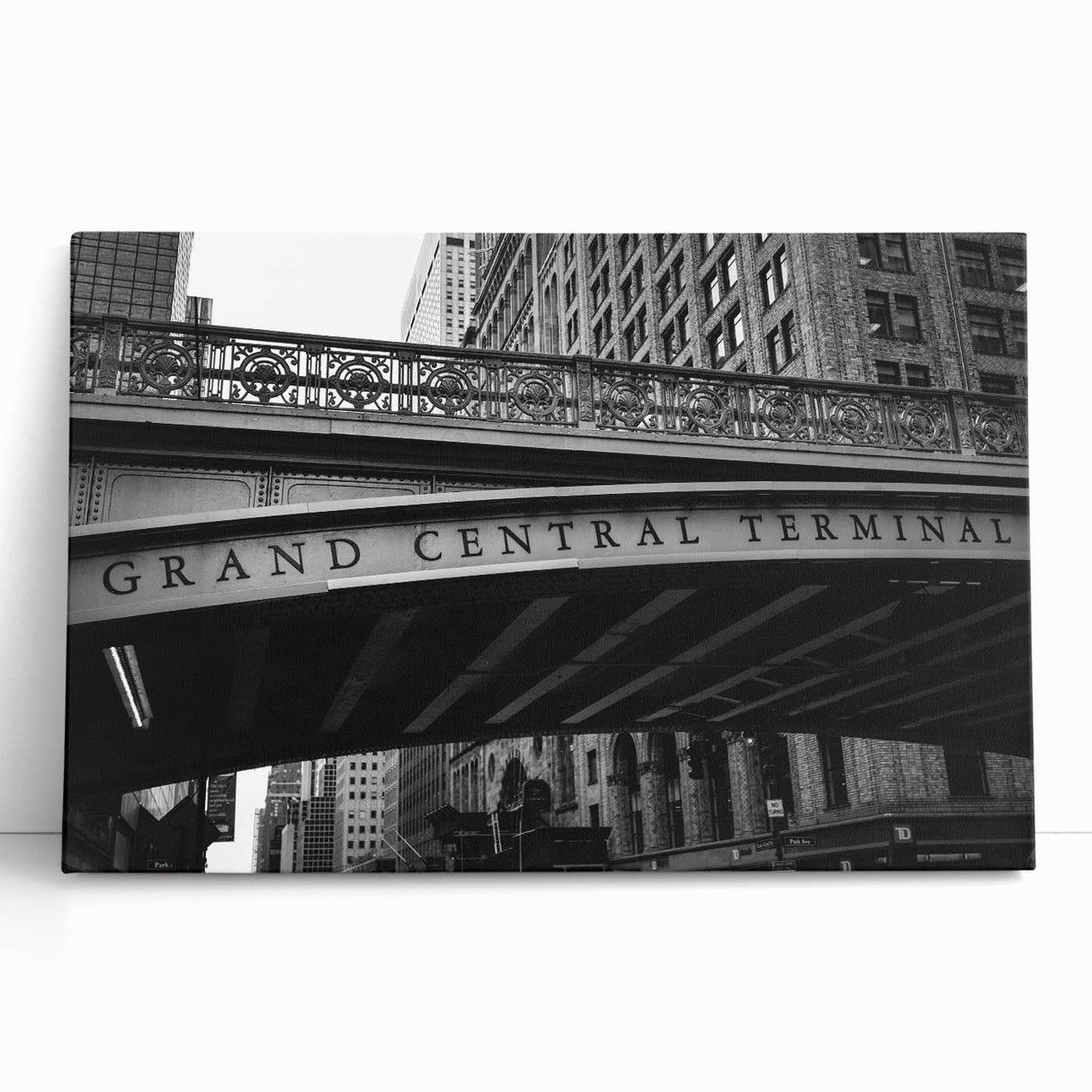 Black and white photo of Grand Central Station on stretched canvas.