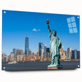 Acrylic print of the Statue of Liberty in a side view, using muted green and blue tones.