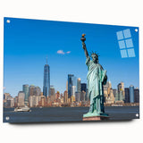 Acrylic print of the Statue of Liberty in a side view, using muted green and blue tones.