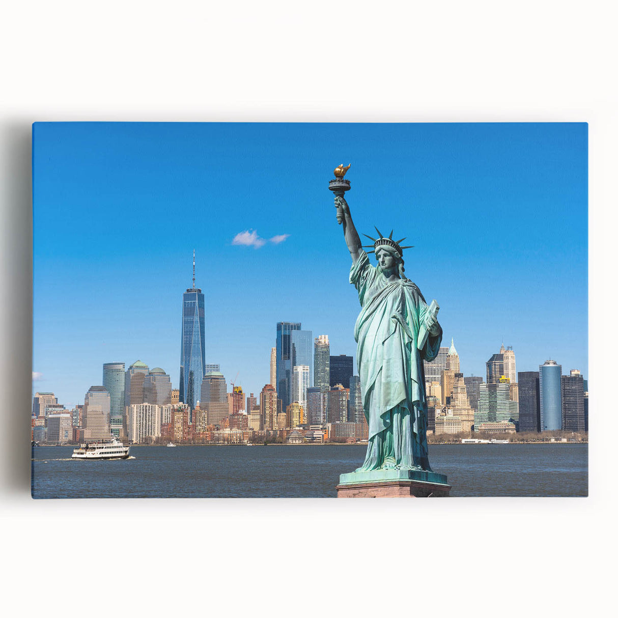 Black and white print of the Statue of Liberty on stretched canvas, ideal for kitchen wall art.