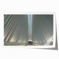 Extra large wall art of NYC Trade Center in muted gray tones on a rolled canvas, ideal for art wall dining room.