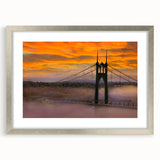 Textured abstract art print of Portland, Oregon, in silver frame with mat, featuring muted earth tones.