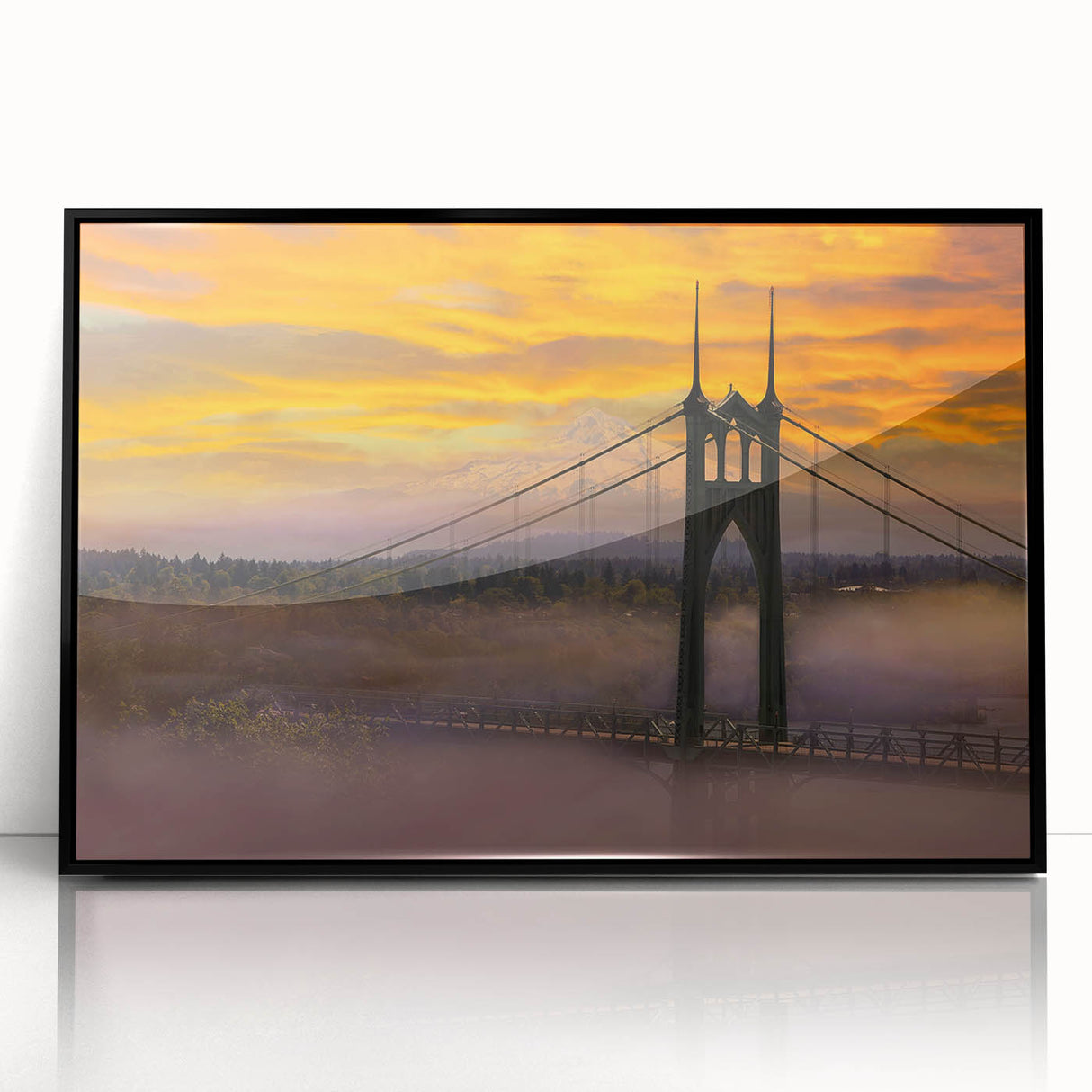 Large abstract wall art depicting Portland, Oregon, with muted earth tones on a framed acrylic.