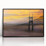 Large abstract wall art depicting Portland, Oregon, with muted earth tones on a framed acrylic.