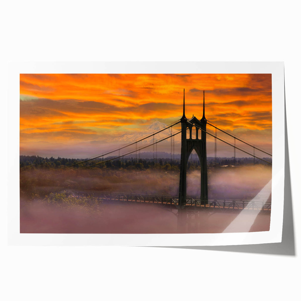Rolled print of Portland, Oregon scenery with lush greenery and floral elements, ideal for art wall dining room.