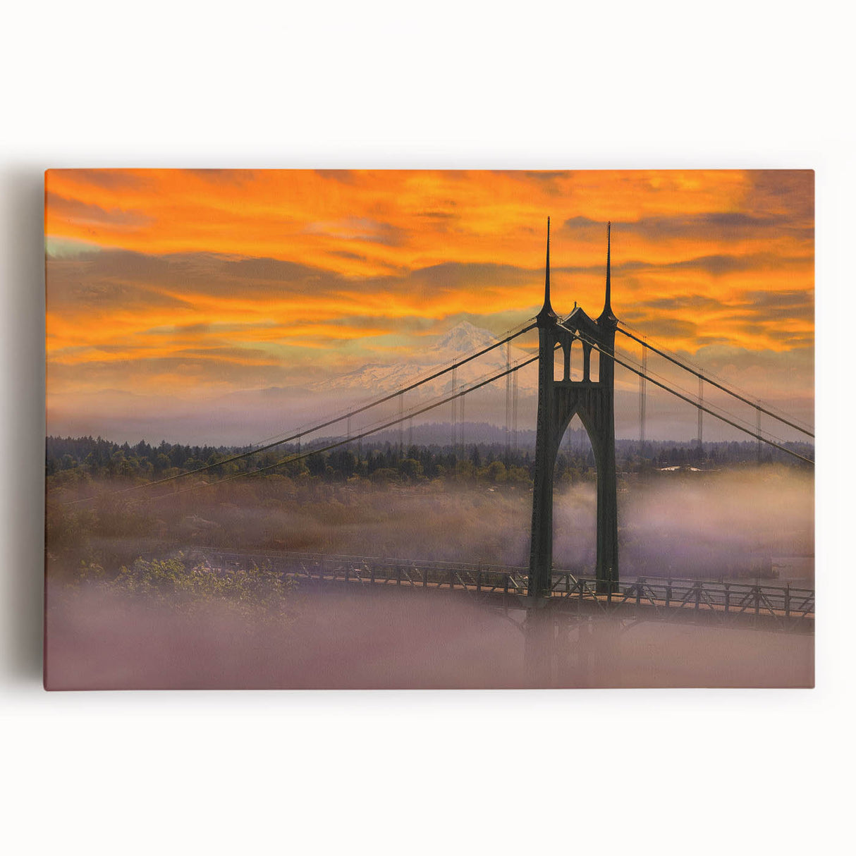 Black and white photograph of Portland skyline on large stretched canvas, suitable for kitchen wall art.