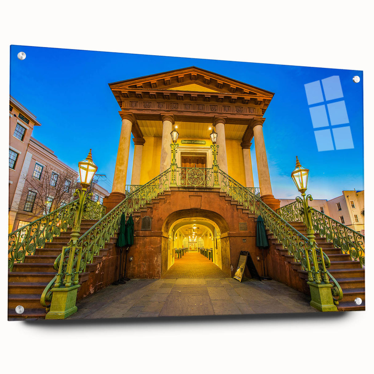 Acrylic print of Charleston, South Carolina scenery in muted earth tones, suitable for dining room decor.