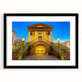 Extra large abstract art print of Charleston scenery in vibrant colors on a textured canvas, framed in black.