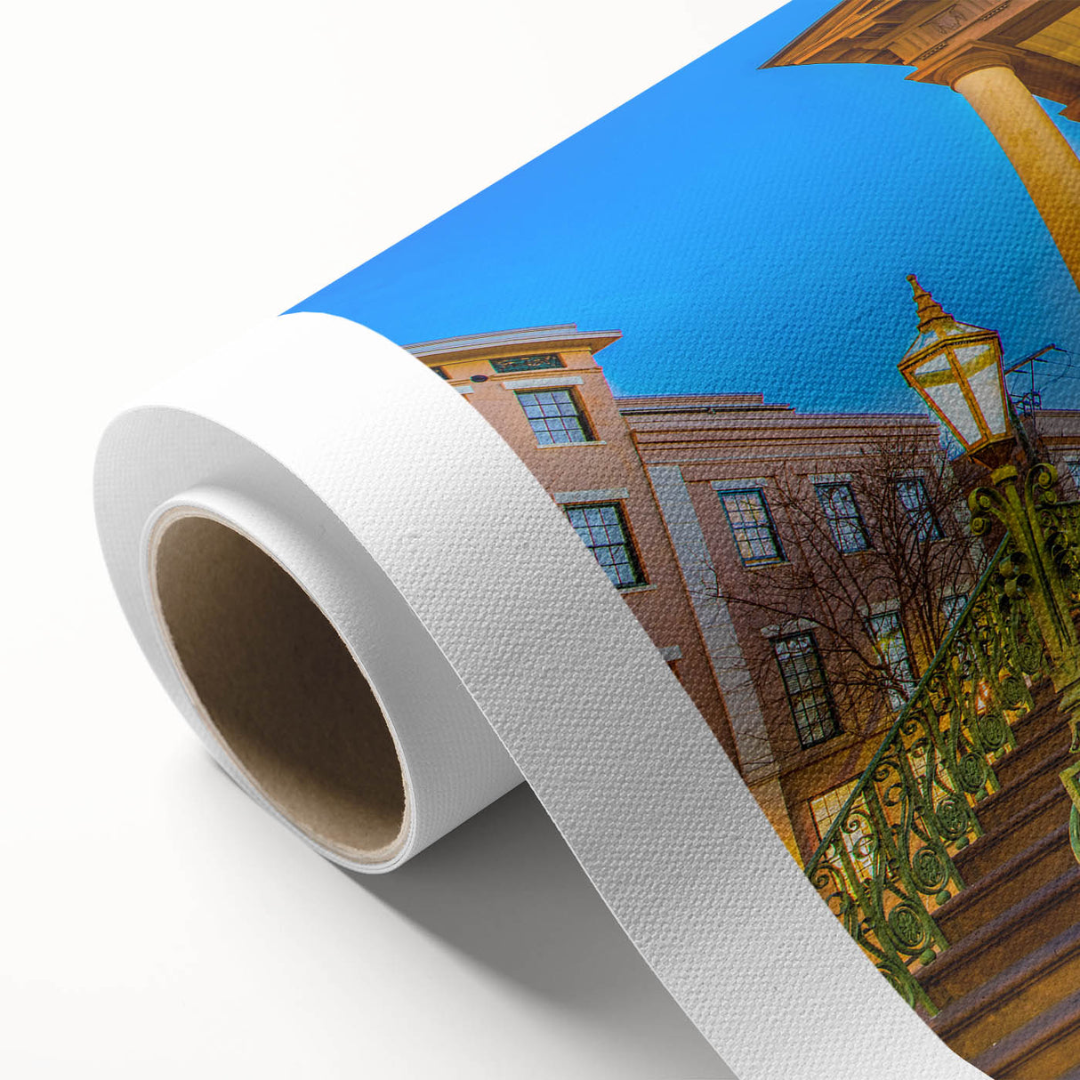 Art deco poster of Charleston scenery in pastel shades on rolled canvas, ideal for nursery wall art.