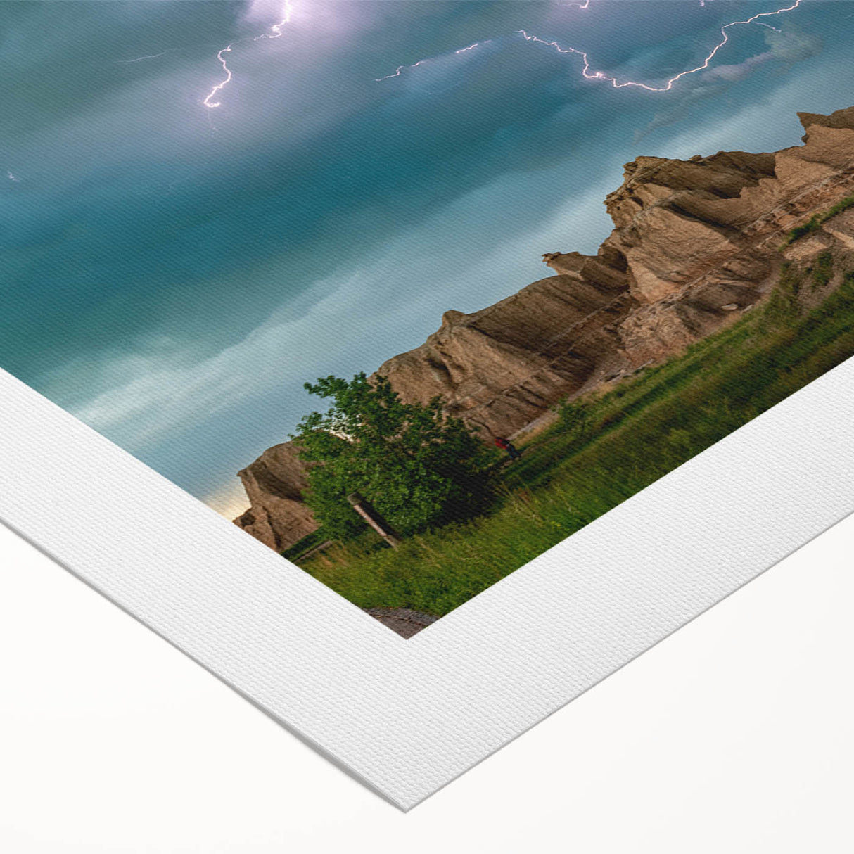 Art deco poster of South Dakota Badlands in muted earth tones on rolled canvas, suitable for dining room decor.