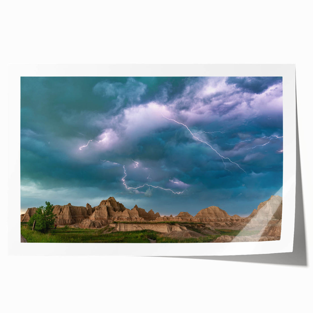 Rolled print of South Dakota Badlands scenery in natural earth tones, suitable as extra large art wall for dining room.