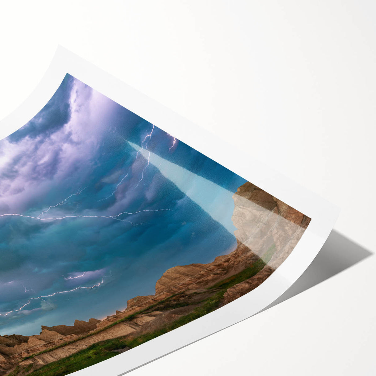Extra large wall art depicting the Badlands in South Dakota, rendered in earthy tones on a rolled canvas.