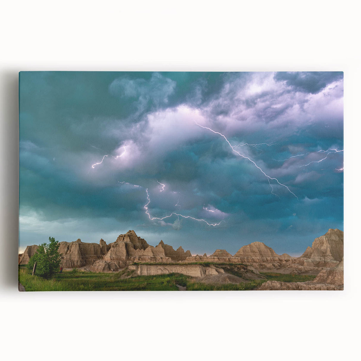 Black and white stretched canvas of South Dakota Badlands, ideal for kitchen wall art.