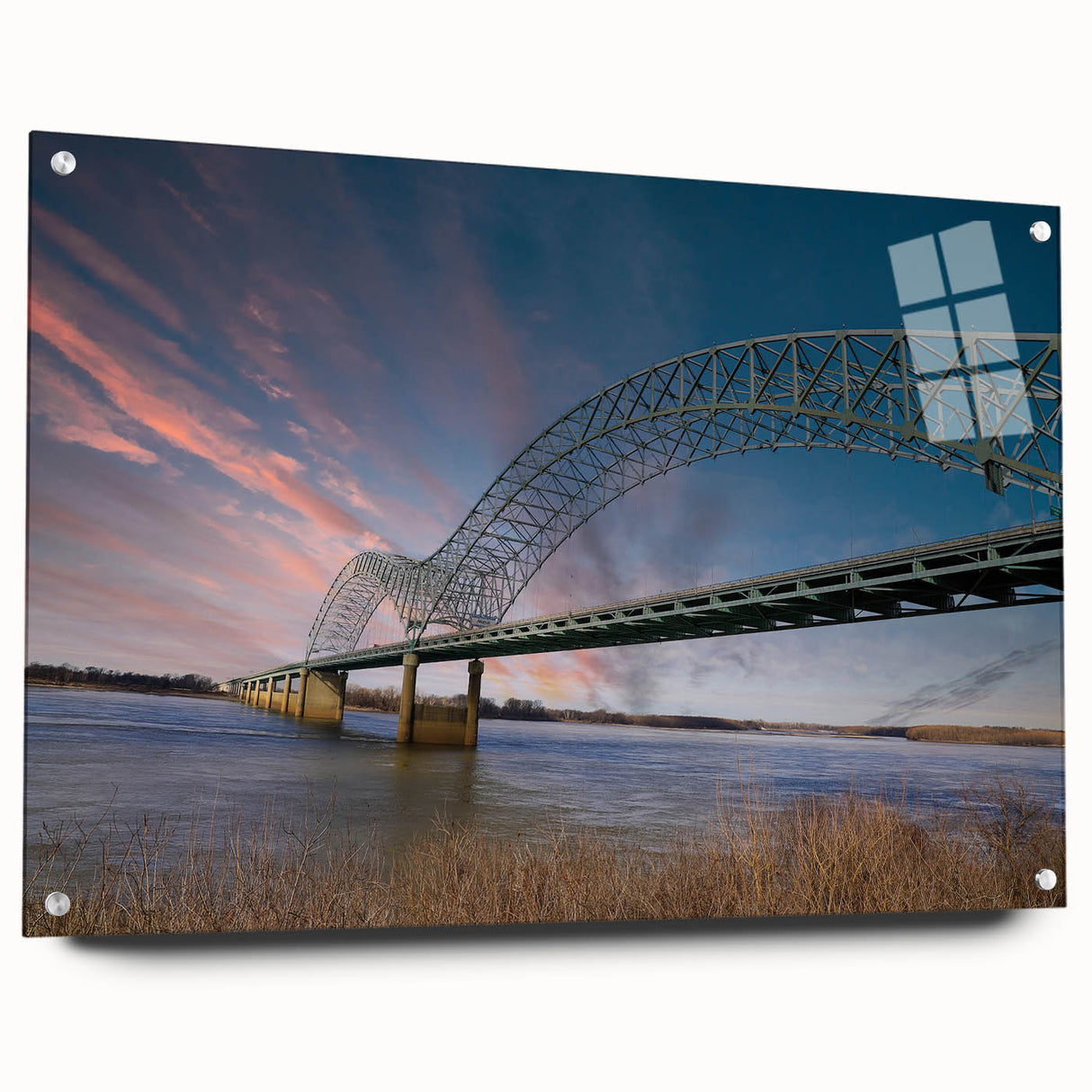 Acrylic print of Memphis skyline in muted blue tones, ideal for dining room decor.