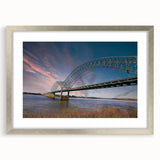 Textured abstract art print of Memphis skyline in muted earth tones on a framed silver mat, suitable for bedroom art.