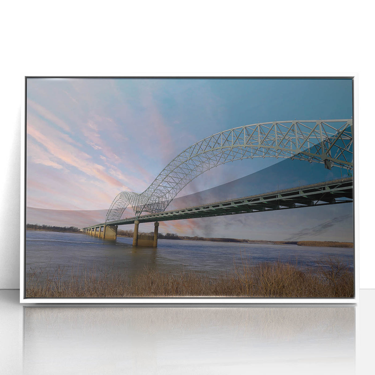 Art Deco style poster of Memphis skyline in muted blue and white tones, acrylic framed, ideal for modern art wall decor.