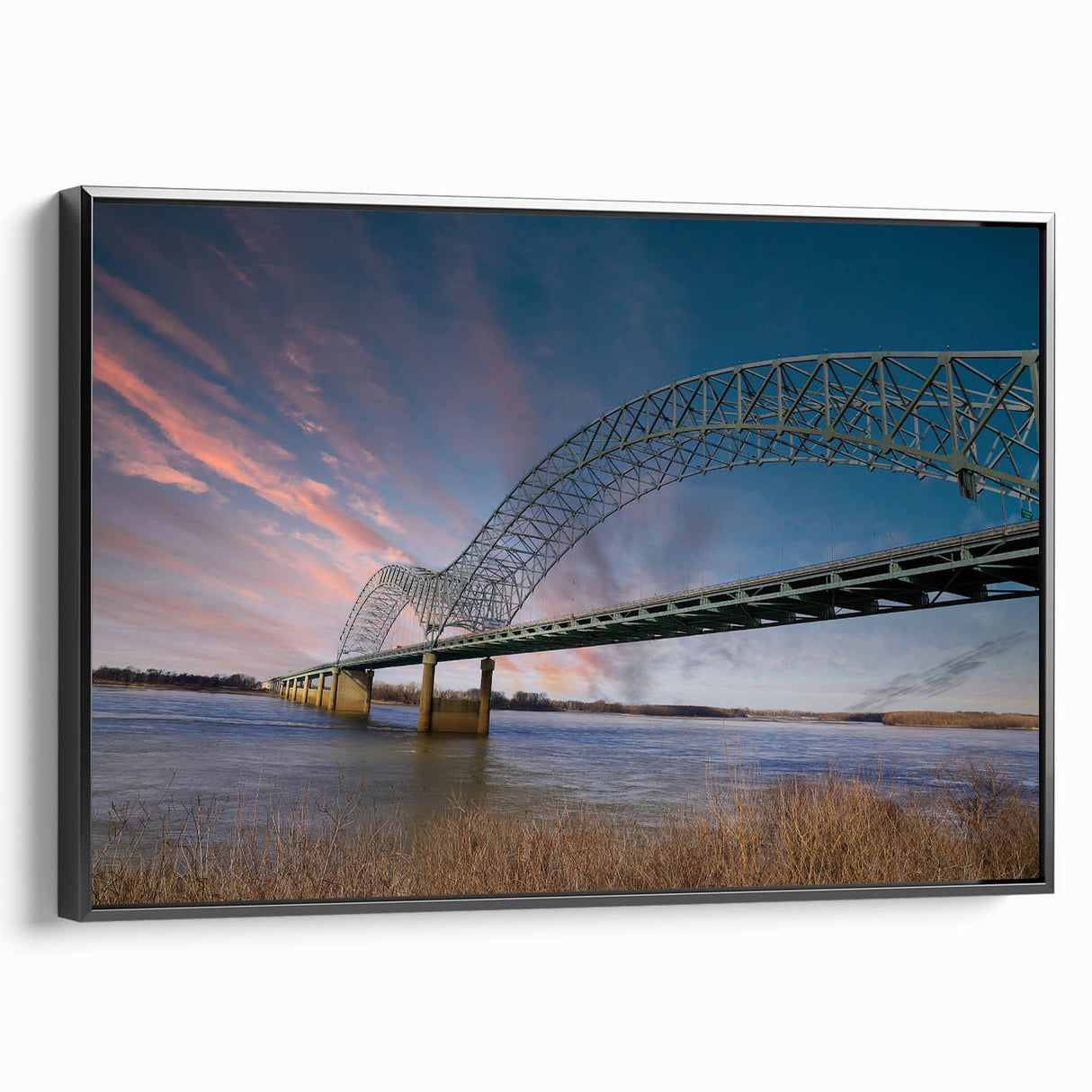 Black and white wall art featuring a vintage poster art style landscape of Memphis, Tennessee on framed canvas.