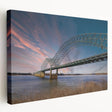 Side view of a stretched canvas depicting the Memphis, Tennessee skyline in muted earth tones, ideal for kitchen wall art.