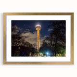 Abstract art print of San Antonio skyline in textured gold frame, ideal for extra large living room wall art.