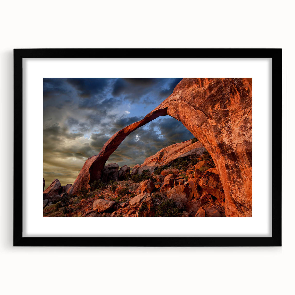 Extra large framed print of a colorful abstract interpretation of Utah's Arches, with vibrant hues and textures.