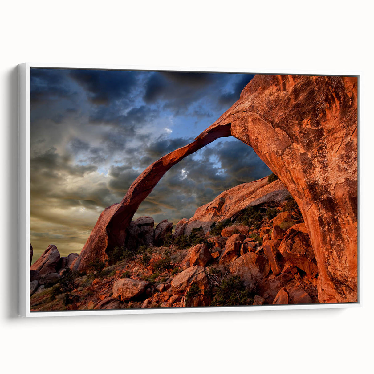 Vintage poster art of Utah Arches on framed canvas, featuring colorful art in extra large format ideal for living room.
