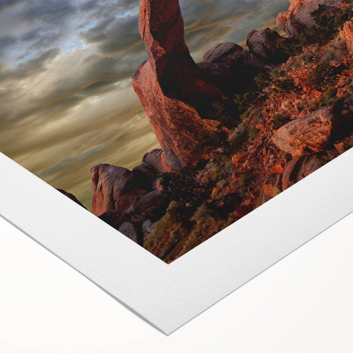 Art deco poster of Utah Arches on rolled canvas, in earthy red and brown tones, suitable for dining room wall art.