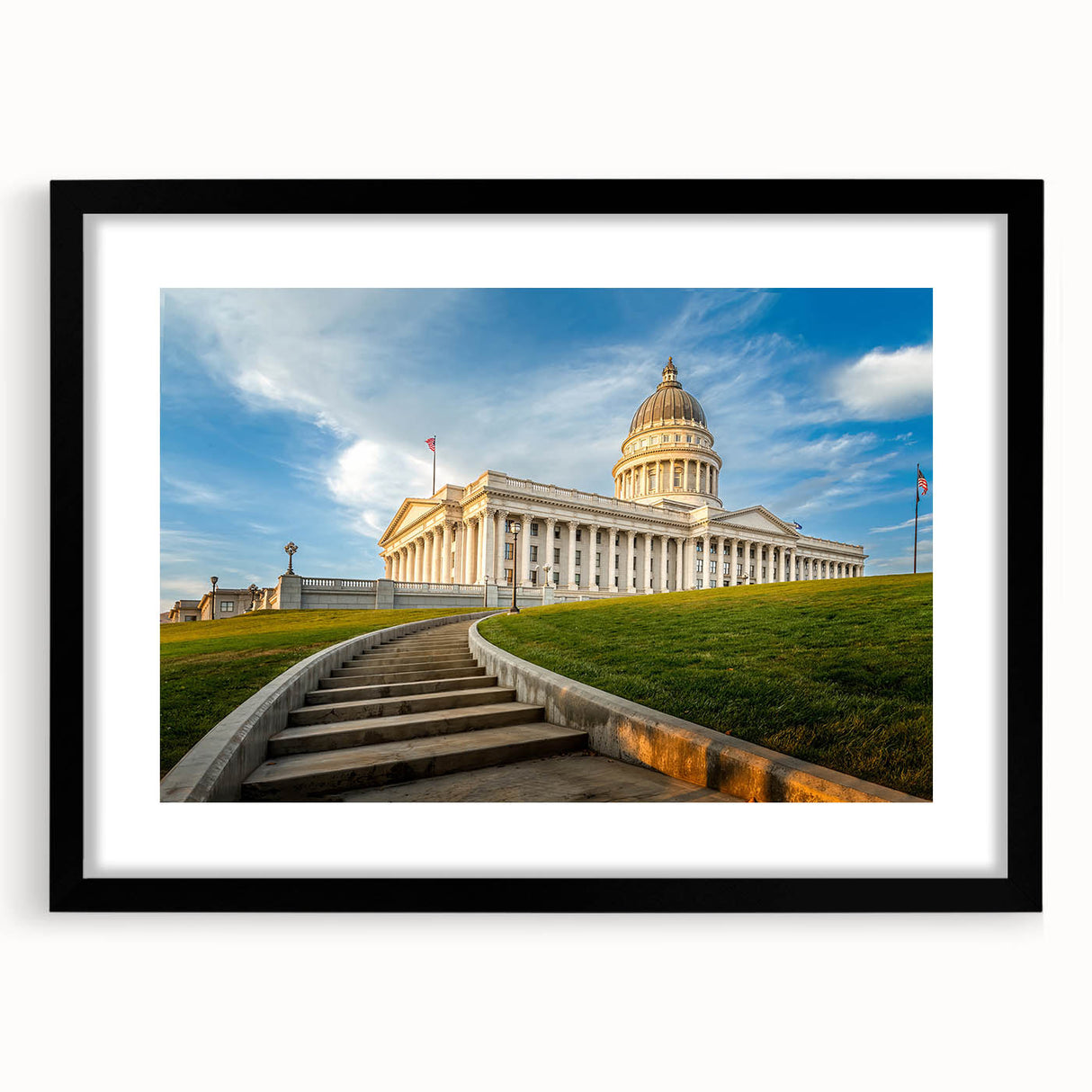 Extra large abstract art print of Salt Lake City, textured with vibrant colors on a black framed canvas.