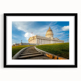 Extra large abstract art print of Salt Lake City, textured with vibrant colors on a black framed canvas.