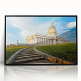 Large abstract wall art featuring Salt Lake City with vibrant hues on black framed acrylic.