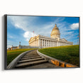 Black and white framed canvas of Salt Lake City landscape, ideal for bedroom wall art.