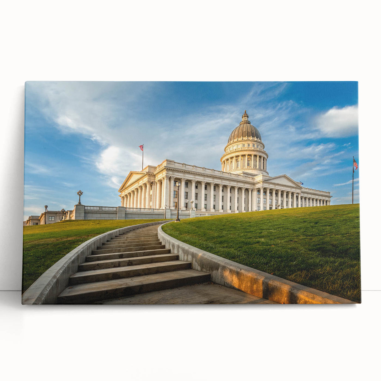 Black and white wall art of Salt Lake City skyline on stretched canvas, suitable as large kitchen or bedroom decor.