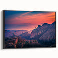 Black and white framed canvas of Zion National Park landscape, ideal for bedroom wall decor.
