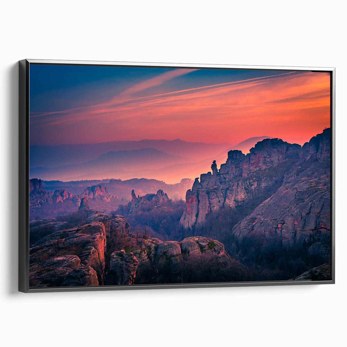 Black and white framed canvas of Zion National Park landscape, ideal for bedroom wall decor.