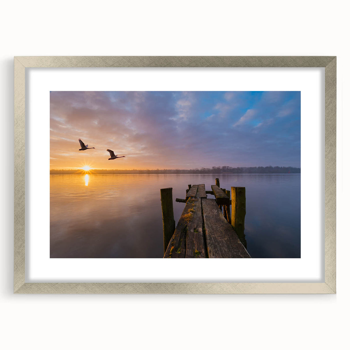 Textured abstract art print depicting a Vermont landscape in muted earth tones, framed with a silver mat.