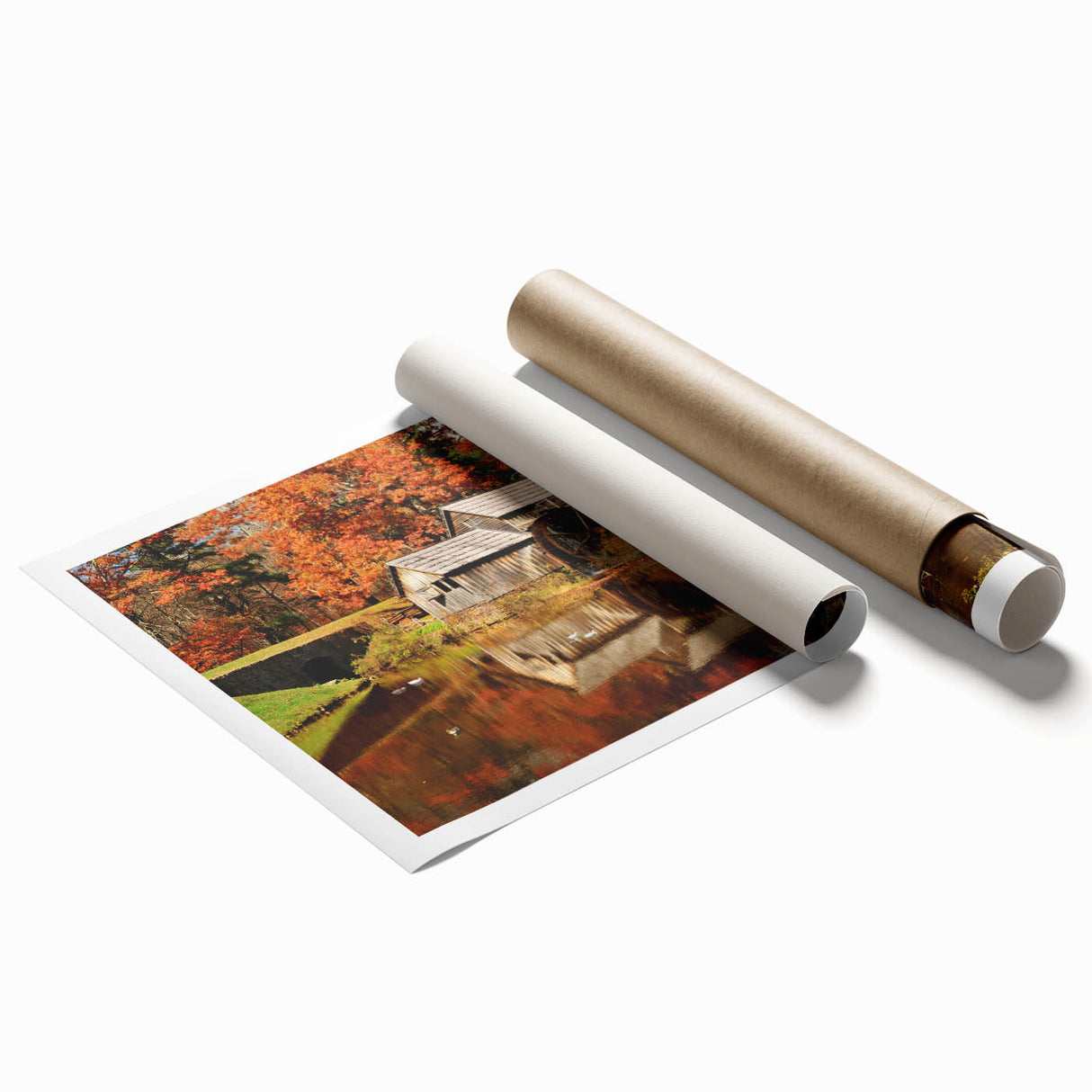 Extra large rolled print featuring Virginia scenery with muted green and floral elements, ideal for classy bathroom wall art.