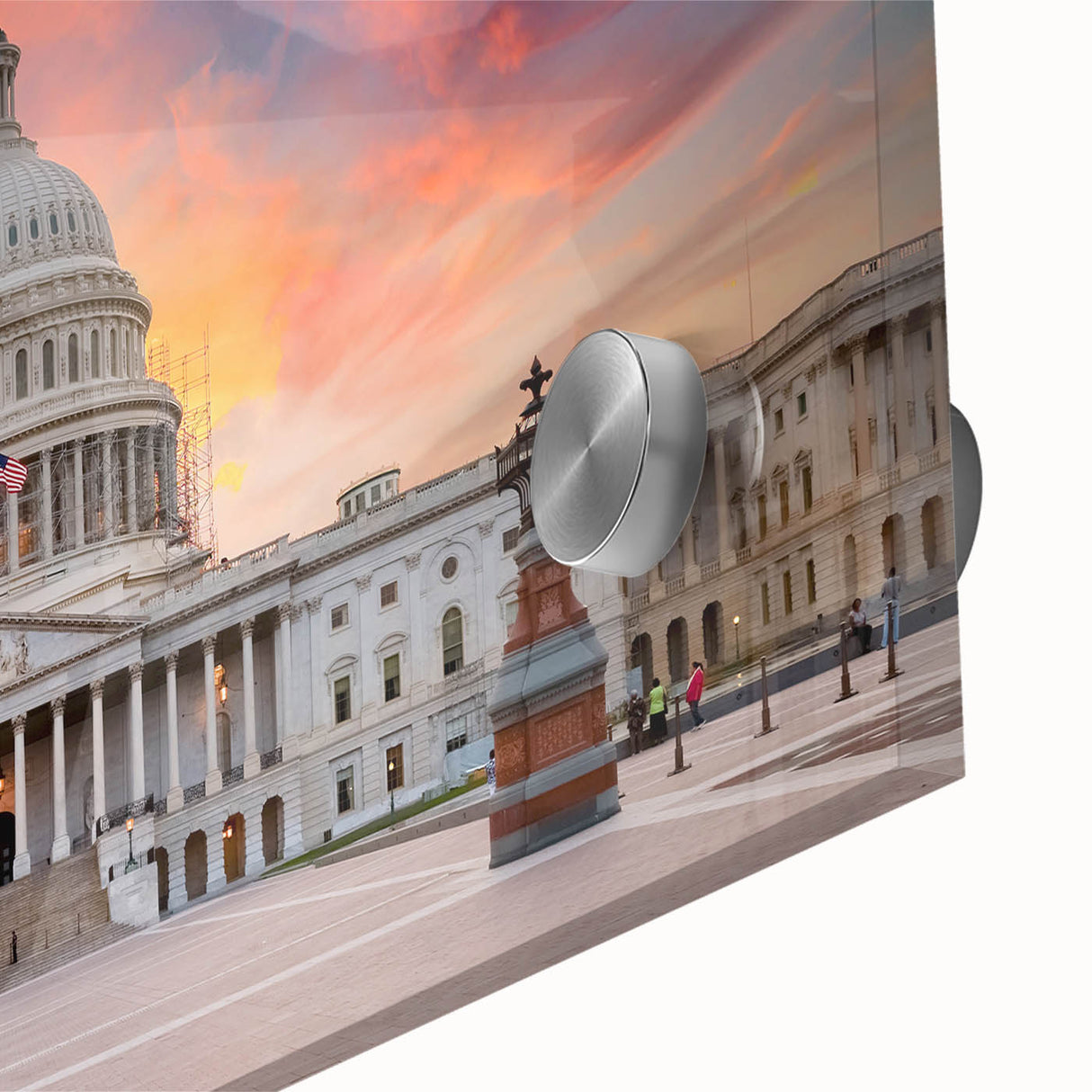 Acrylic print of abstract Washington DC Capitol scene in muted earth tones, ideal for dining room art.