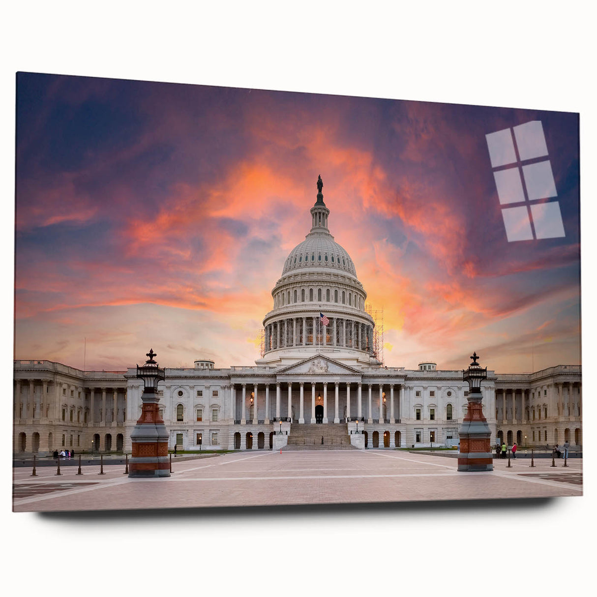 Acrylic print of Washington D.C. Capitol in muted gray tones, ideal for bedroom or dining room art.