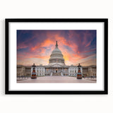Extra large framed wall art of an abstract Washington DC Capitol scene in colorful, textured tones.
