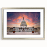 Textured art print of Washington DC Capitol in abstract style, with muted gray and silver tones on a framed mat.
