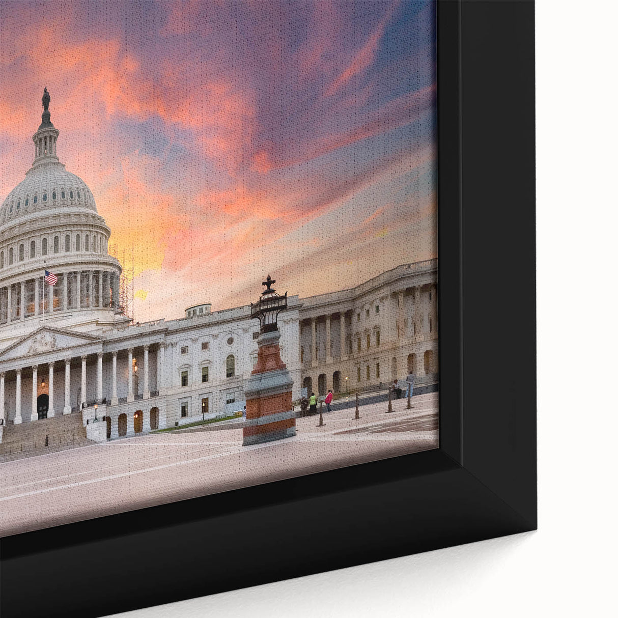 Close-up of black wall art featuring a textured depiction of the Washington D.C.
