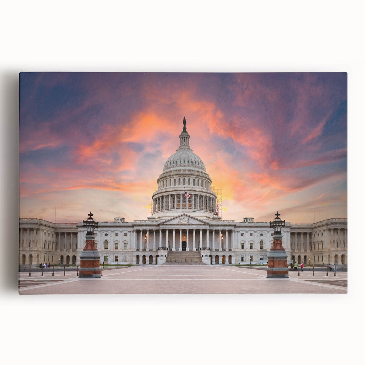 Black and white stretched canvas of Washington DC Capitol, suited for kitchen wall art.