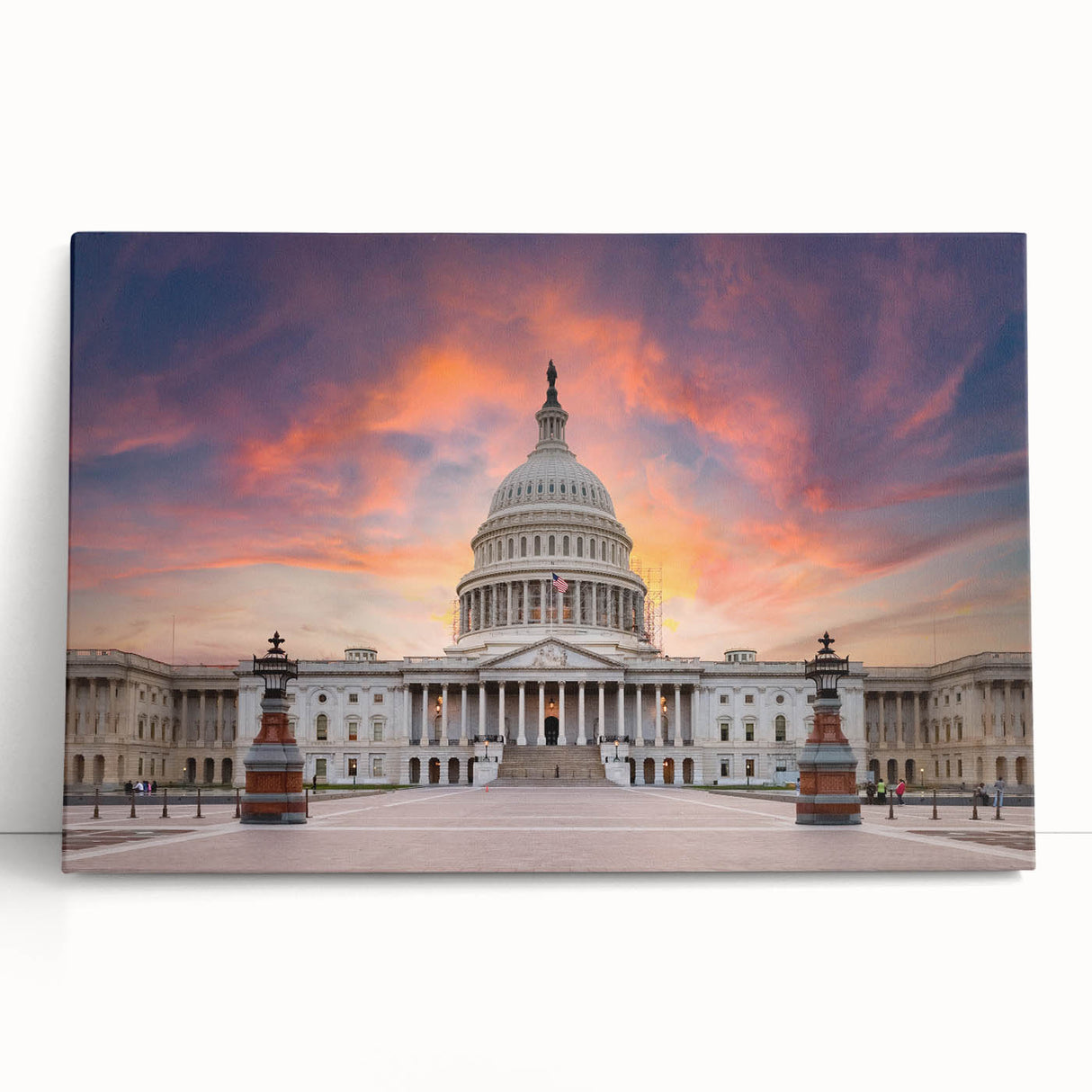 Black and white stretched canvas of Washington D.C. Capitol, ideal for kitchen wall art.